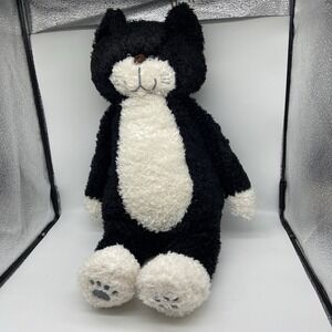Tuxedo Cat Plush Stuffed Animal Black‎ White Shaggy Fur Paw Prints 15 Inch